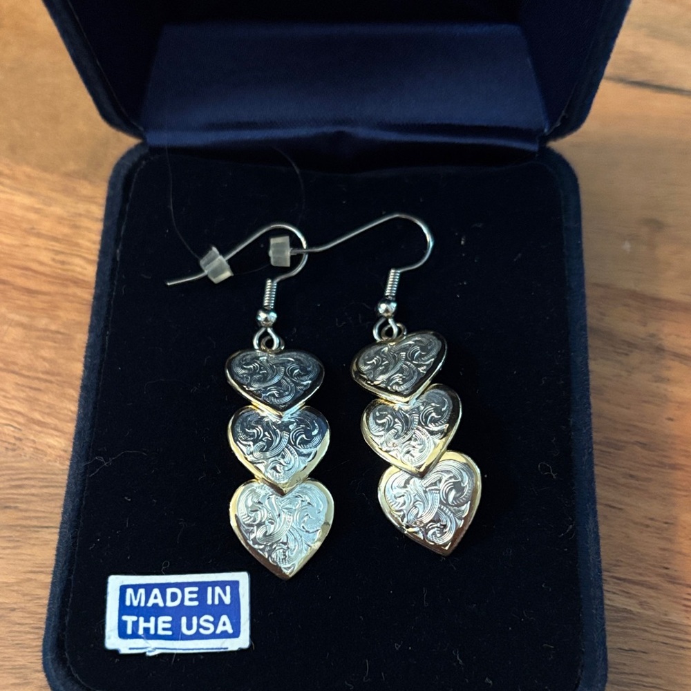 Montana Silversmiths Gold and Silver Triple Heart Earrings - Picture 5 of 5